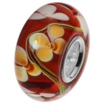 Sterling Silver Round Murano Flower Topaz Glass Bead for European Charm Bracelets