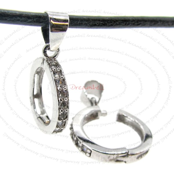 1x Rhodium Sterling Silver Clear CZ Crystal Round Wheel Pendant Bail Dangle Clasp