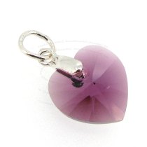 Sterling Silver Birthstone February Swarovski Amethyst Heart Dangle Bead Charm Pendant