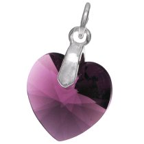 Sterling Silver Birthstone February Swarovski Amethyst Heart Dangle Bead Charm Pendant