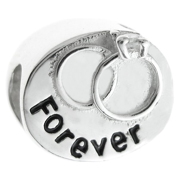 925 Sterling Silver Engagement Ring Forever Love CZ Bead for European Charm Bracelets