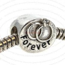 925 Sterling Silver Engagement Ring Forever Love CZ Bead for European Charm Bracelets