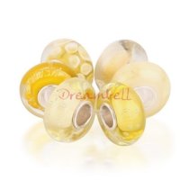 6pcs Sterling Silver Assorted Yellow and White Murano Bundle Glass Bead for European Charm Bracelets