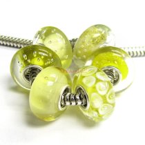 6pcs Sterling Silver Assorted Yellow and White Murano Bundle Glass Bead for European Charm Bracelets