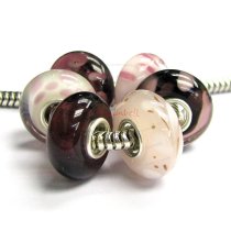 6pcs Sterling Silver Assorted Pink, White and Black Murano Bundle Glass Bead for European Charm Bracelets