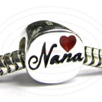 Sterling Silver Love Nana Red Heart Enamel Bead for European Charm Bracelets