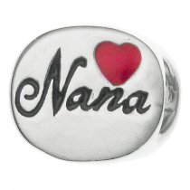 Sterling Silver Love Nana Red Heart Enamel Bead for European Charm Bracelets