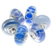 6pcs Sterling Silver Assorted Purple, Blue and White Murano Bundle Glass Bead for European Charm Bracelets