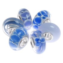 6pcs Sterling Silver Assorted Purple, Blue and White Murano Bundle Glass Bead for European Charm Bracelets
