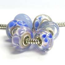 6pcs Sterling Silver Assorted Purple, Blue and White Murano Bundle Glass Bead for European Charm Bracelets