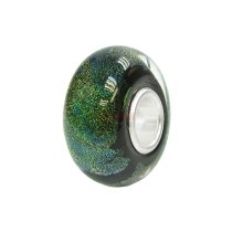 Sterling Silver Murano Green Foiled Glass Bead for European Charm Bracelets