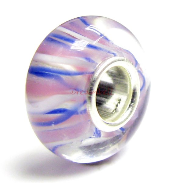 Sterling Silver Round Flower Murano Blue Glass Bead for European Charm Bracelets