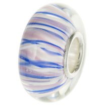 Sterling Silver Round Flower Murano Blue Glass Bead for European Charm Bracelets