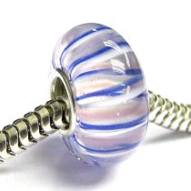 Sterling Silver Round Flower Murano Blue Glass Bead for European Charm Bracelets