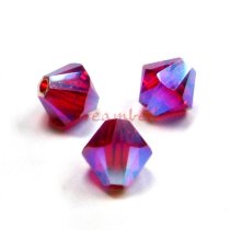 24 Swarovski Elements Xilion Crystal 5328 AB 2x Light Siam 4mm