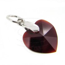 Sterling Silver Birthstone January Swarovski Garnet Heart Dangle Bead Charm Pendant