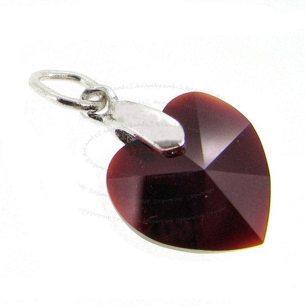 Sterling Silver Birthstone January Swarovski Garnet Heart Dangle Bead Charm Pendant