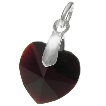 Sterling Silver Birthstone January Swarovski Garnet Heart Dangle Bead Charm Pendant