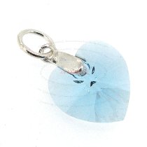 Sterling Silver Birthstone March Swarovski Aquamarine Heart Dangle Bead Charm Pendant