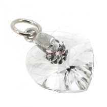 Sterling Silver Birthstone April Swarovski Clear Heart Dangle Bead Charm Pendant
