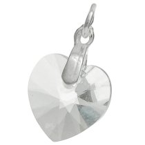Sterling Silver Birthstone April Swarovski Clear Heart Dangle Bead Charm Pendant