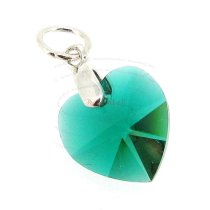 Sterling Silver Birthstone May Swarovski Emerald Heart Dangle Bead Charm Pendant
