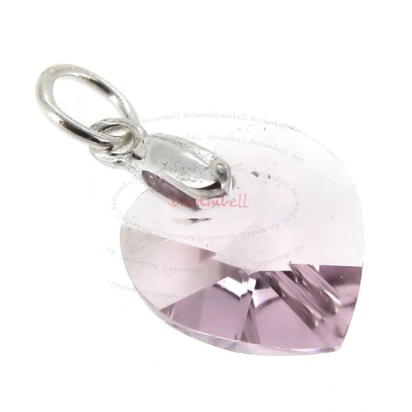 Sterling Silver Birthstone June Swarovski Heart Light Amethyst Dangle Bead Charm Pendant