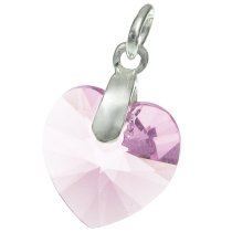 Sterling Silver Birthstone June Swarovski Heart Light Amethyst Dangle Bead Charm Pendant