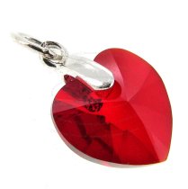 Sterling Silver Birthstone July Swarovski Red Heart Dangle Bead Charm Pendant