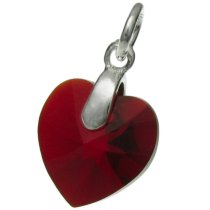 Sterling Silver Birthstone July Swarovski Red Heart Dangle Bead Charm Pendant