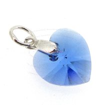 Sterling Silver Birthstone September Swarovski Sapphire Heart Dangle Bead Charm Pendant