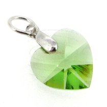 Sterling Silver Birthstone August Swarovski Peridot Heart Dangle Bead Charm Pendant
