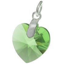 Sterling Silver Birthstone August Swarovski Peridot Heart Dangle Bead Charm Pendant
