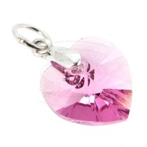 Sterling Silver Birthstone October Swarovski Heart Dangle Bead Charm Pendant
