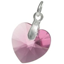 Sterling Silver Birthstone October Swarovski Heart Dangle Bead Charm Pendant
