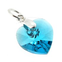 Sterling Silver Birthstone December Swarovski Blue Zircon Heart Charm Pendant