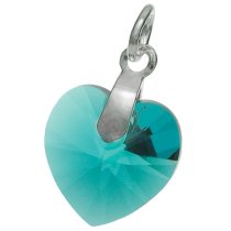Sterling Silver Birthstone December Swarovski Blue Zircon Heart Charm Pendant