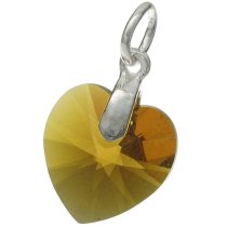 Sterling Silver Birthstone November Swarovski Topaz Heart Charm Pendant