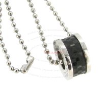 316l Stainless Steel Round Ball 2.3mm Chain Necklace Pendant Carbon Fiber Ring 20″
