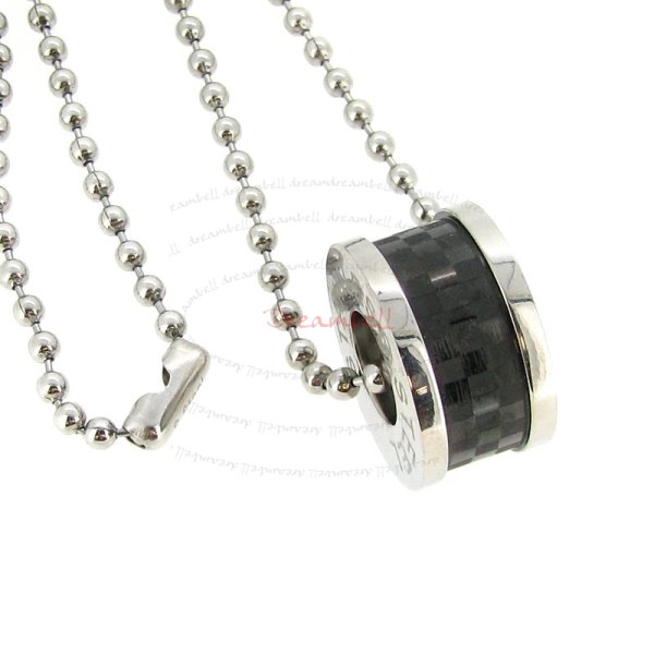 316l Stainless Steel Round Ball 2.3mm Chain Necklace Pendant Carbon Fiber Ring 20"