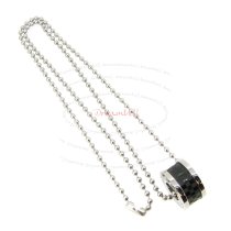 316l Stainless Steel Round Ball 2.3mm Chain Necklace Pendant Carbon Fiber Ring 20"