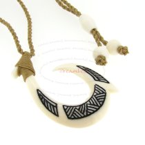 1x White Pattern Buffalo Bone Arrow Hook Linen Braided Cord Choker Necklace 28″ Adjustable