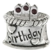 Sterling Silver Birthday Cake w/ Garnet CZ Crystal Birthstone Bead for European Charm Bracelets January