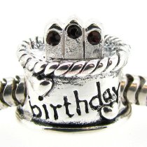Sterling Silver Birthday Cake w/ Garnet CZ Crystal Birthstone Bead for European Charm Bracelets January