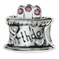Sterling Silver Birthday Cake w/ Light Amethyst CZ Crystal Birthstone Bead for European Charm Bracelets June
