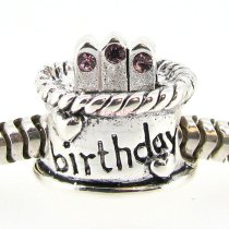 Sterling Silver Birthday Cake w/ Light Amethyst CZ Crystal Birthstone Bead for European Charm Bracelets June