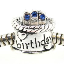 Sterling Silver Birthday Cake w/ Sapphire CZ Crystal Birthstone Bead for European Charm Bracelets September