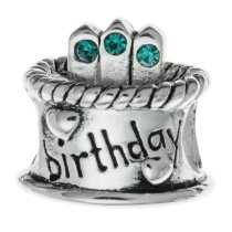 Sterling Silver Birthday Cake w/ Blue Zircon CZ Crystal Birthstone Bead for European Charm Bracelets December