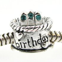 Sterling Silver Birthday Cake w/ Blue Zircon CZ Crystal Birthstone Bead for European Charm Bracelets December