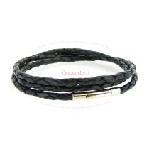 Stainless Steel 3 Round Black Bolo Braided Leather Cord 3mm Magnetic Wristband Bracelets 7″